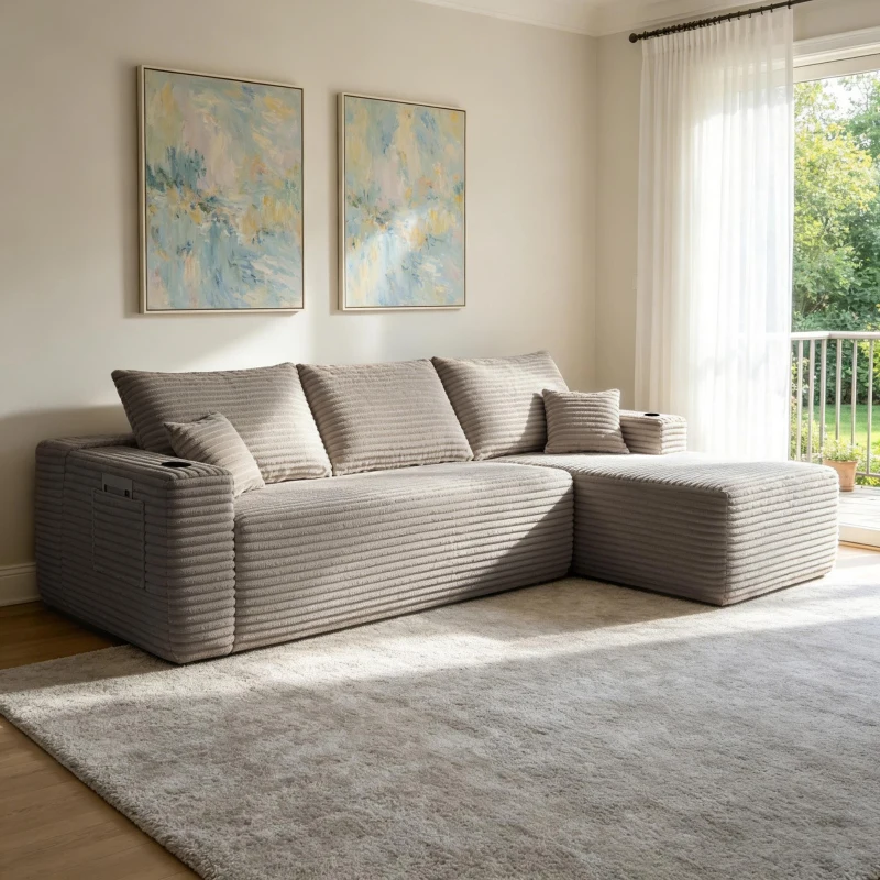 Modern Cloud Sectional with L-Shape Chaise and Side Pockets, Modular Couch with Deep Seat and No Assembly, 108'' L x 63" W x 23" H, Coffee
