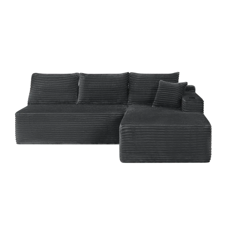 Modern Cloud Sectional with L-Shape Chaise and Cup Holder, Cozy Modular Sofa with Plush Fabric and No Assembly, 96'' L x 66" W x 33" H, Grey