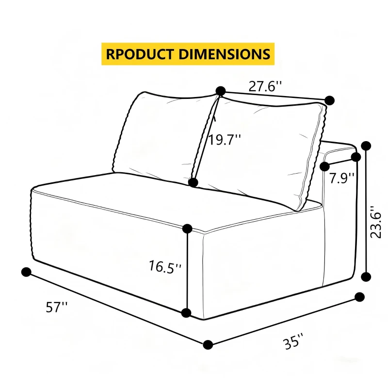 Hearty Corduroy Sectional Sofa with Double Chaise and Deep Seat, Stalwart Couch for Living Room and Apartment, 57'' L x 35" W x 24" H, Black