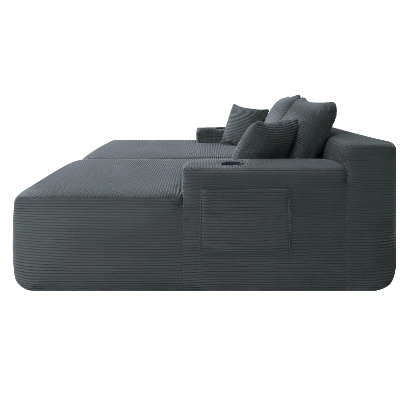 Robust Corduroy Sectional Sofa with Double Chaise and Deep Seat, Neat Couch for Modern Living Room and Bedroom, 69'' L x 61" W x 30" H, Grey