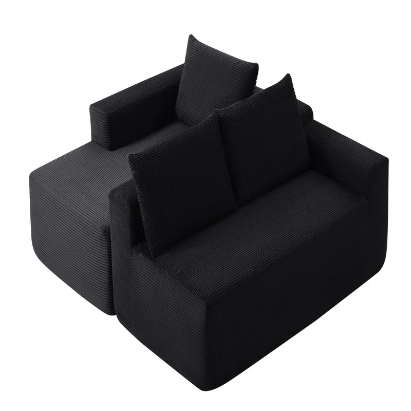 Modern Cloud Sectional with L-Shape Chaise and Deep Seat, Cozy Modular Sofa with Corduroy and No Assembly, 97'' L x 60" W x 31" H, Black