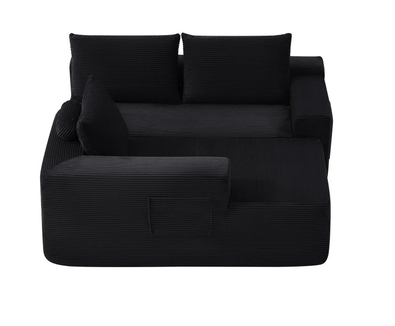 Modern Cloud Sectional with L-Shape Chaise and Deep Seat, Cozy Modular Sofa with Corduroy and No Assembly, 97'' L x 60" W x 31" H, Black