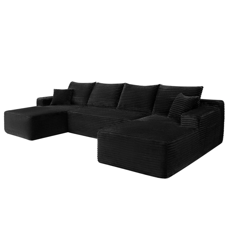 Modern Cloud Sectional with U-Shape Chaise and Side Pockets, Cozy Modular Sofa with Deep Seat and No Assembly, 134'' L x 66" W x 26" H, Black
