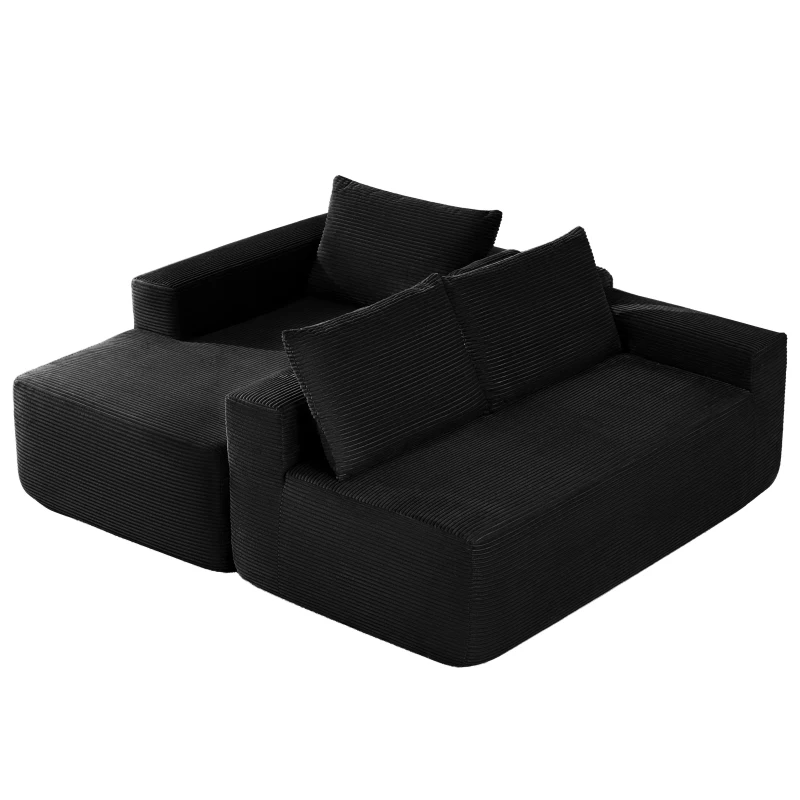 Modern Cloud Sectional with L-Shaped Chaise and Deep Seat, Modular Sofa with Side Pockets and No Assembly, 104'' L x 67" W x 32.5" H, Black
