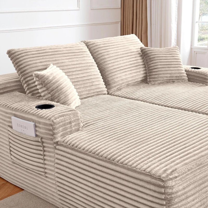 Modern Cloud Sectional with L-Shape and Dual Chaise, Cozy 2-Seater Sofa with Plush Fabric and No Assembly, 69'' L x 61" W x 30" H, Beige