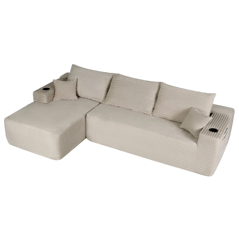 Cloud Sectional with Left L-Shape Chaise and Side Pockets, Cozy Modular Sofa with Deep Seat and No Assembly, 108'' L x 63" W x 23" H, Coffee