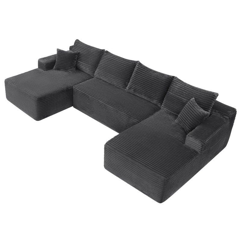 Modern Cloud Sectional with U-Shape Chaise and Side Pockets, Modular Sofa with Deep Seat and No Assembly, 133.5'' L x 66" W x 26" H, Grey