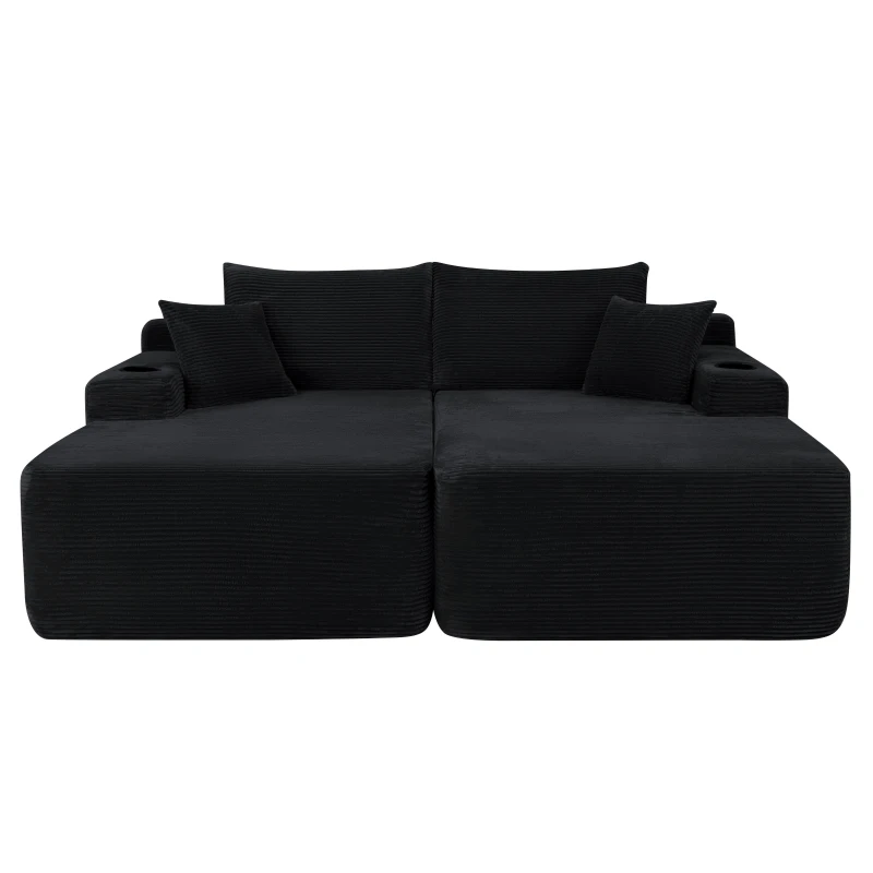 Lasting Corduroy Sectional Sofa with Double Chaise and Deep Seat, Trim Couch for Modern Living Room and Bedroom, 69'' L x 61" W x 30" H, Black