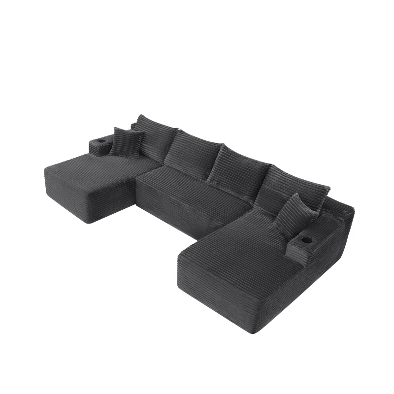 Relaxing Fabric Sectional Sofa with U-Shaped Double Chaise and Pockets, Classy Couch for Living Room and Bedroom, 126'' L x 66" W x 26" H, Grey