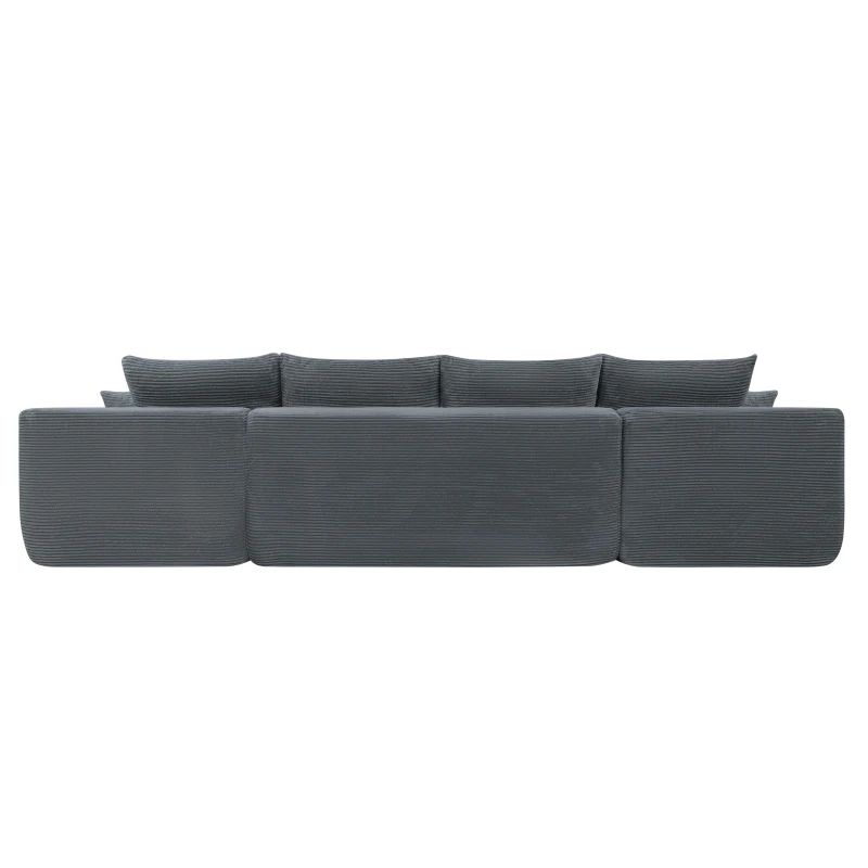 Grand Corduroy Sectional Sofa with U-Shaped Double Chaise and Pockets, Stylish Couch for Living Room and Bedroom, 126'' L x 66" W x 26" H, Grey