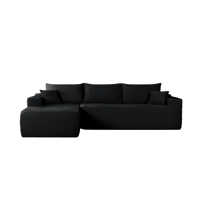Tranquil Fabric Sofa with L-Shaped Chaise and Side Pockets, Crisp Couch for Living Room and Bedroom, 108'' L x 63" W x 23" H, Black Left