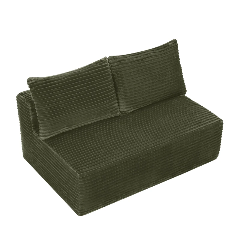 Cozy 2-Seat Chaise Lounge with Cup Holder and Plush Fabric, Modular Sofa with Flexible Matching and No Assembly, 57'' L x 39" W x 33" H, Green