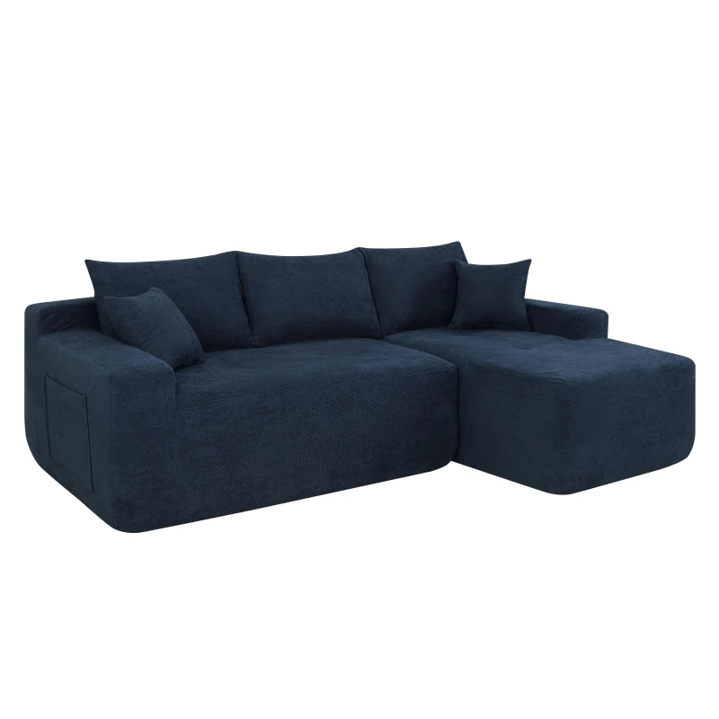 Modern Sectional with L-Shape Chaise and Deep Seat, Cozy Modular Sofa with Cotton-Linen Fabric and No Assembly, 85'' L x 53" W x 24" H, Blue