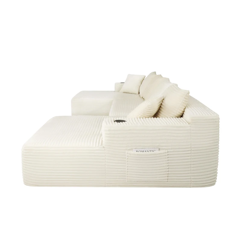 Chic Cloud Sectional with U-Shape Chaise and Cup Holder, Cozy Modular Couch with Side Pockets and No Assembly, 126'' L x 66" W x 26" H, Beige