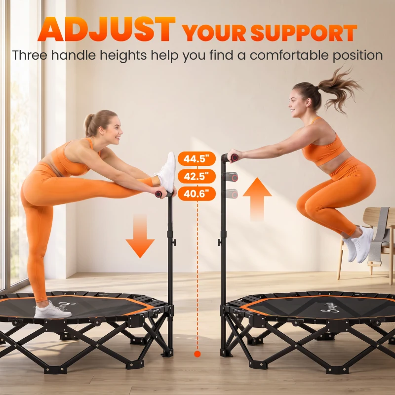 Soozier 50" Foldable Mini Trampoline for Adults, One-Step Fold & Open, 550LBS Capacity, 3-Level Adjustable Handle, Orange