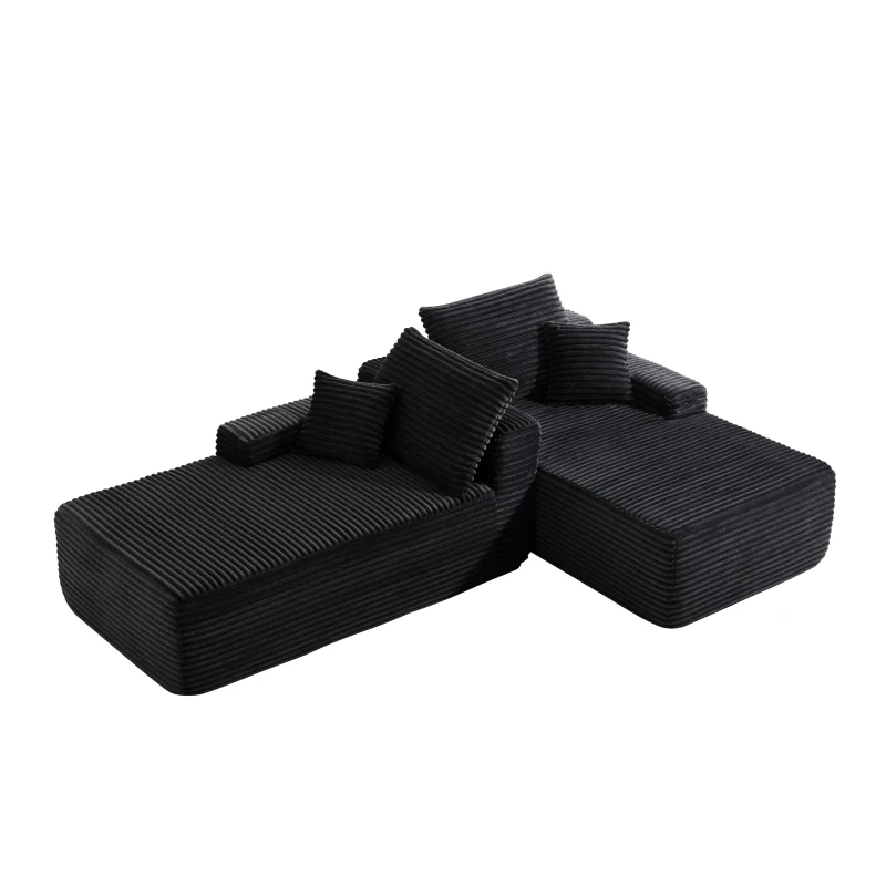 Cozy Modern Cloud Sectional with L-Shape Chaise and Deep Seat, Chic Plush 2-Seater Sofa with No Assembly, 75.5'' L x 66" W x 26" H, Black