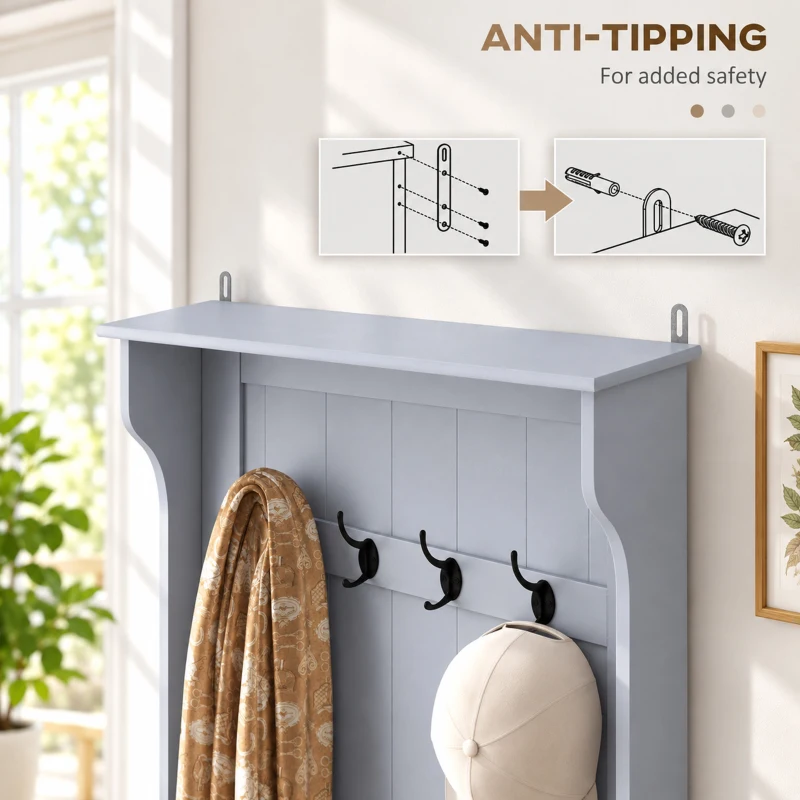 HOMCOM Entryway Hall Tree with Coat Rack and Sitting Bench, Mudroom Bench with Storage, and Hooks, Gray