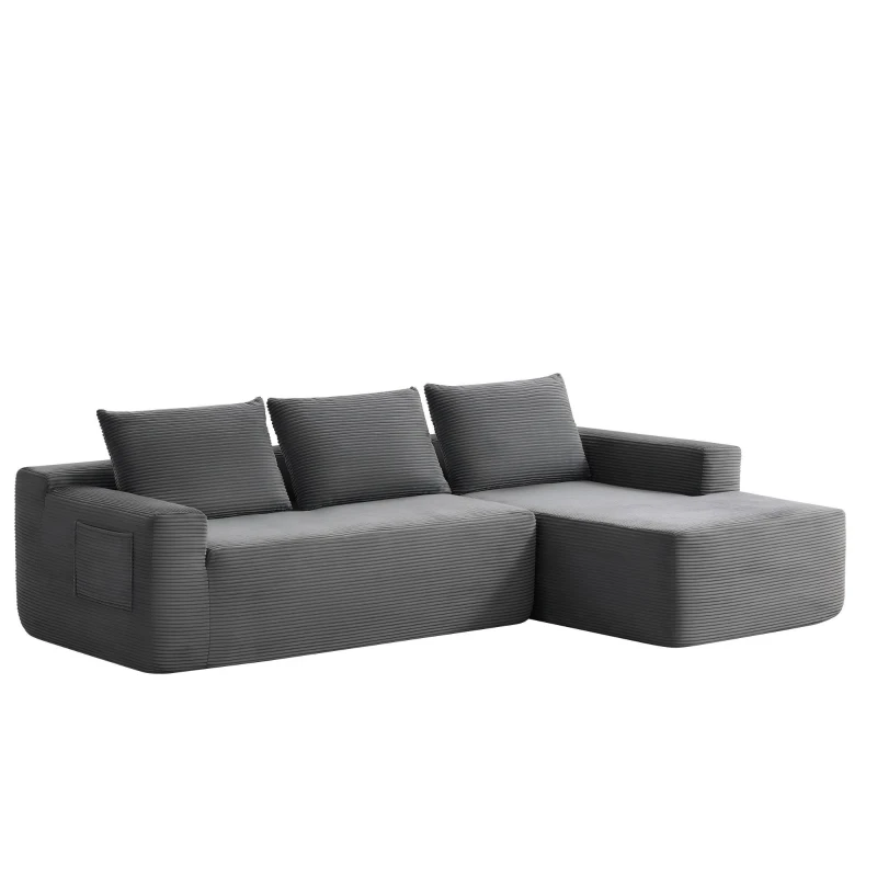 L-Shape Sectional Couch with Right Chaise and Deep Seat, Modern Modular Sofa with Corduroy and No Assembly, 96.5'' L x 60" W x 31" H, Grey