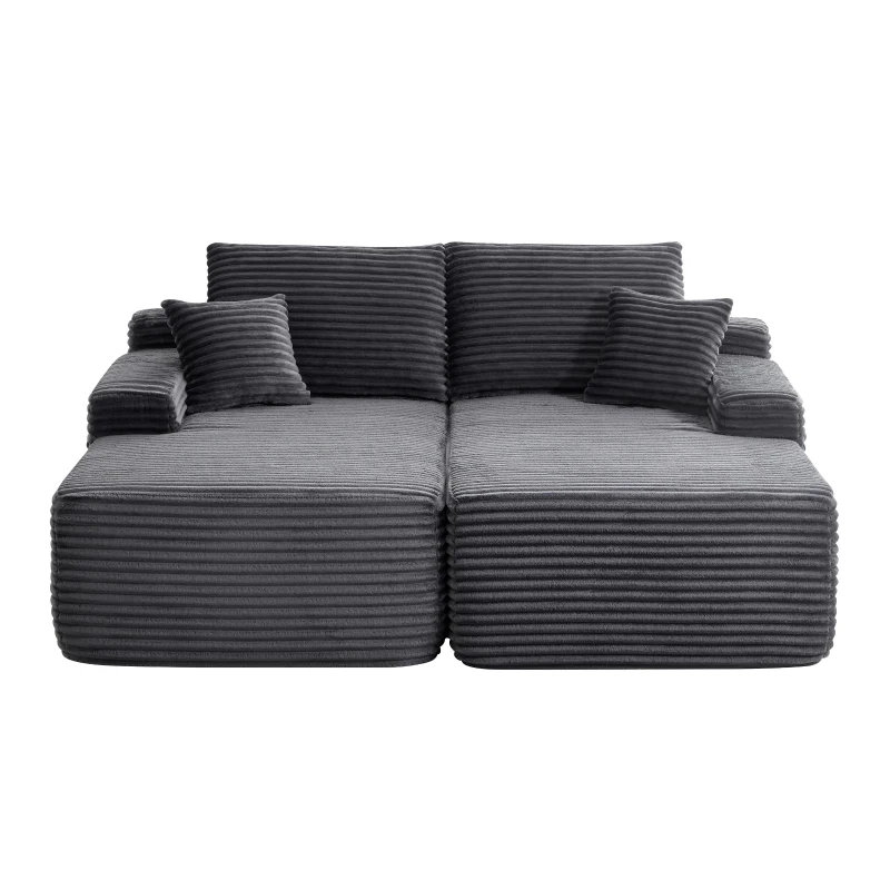 Modern Cloud Sectional with L-Shape and Double Chaise, Cozy 2-Seater Couch with Plush Fabric and No Assembly, 75'' L x 66" W x 26" H, Grey