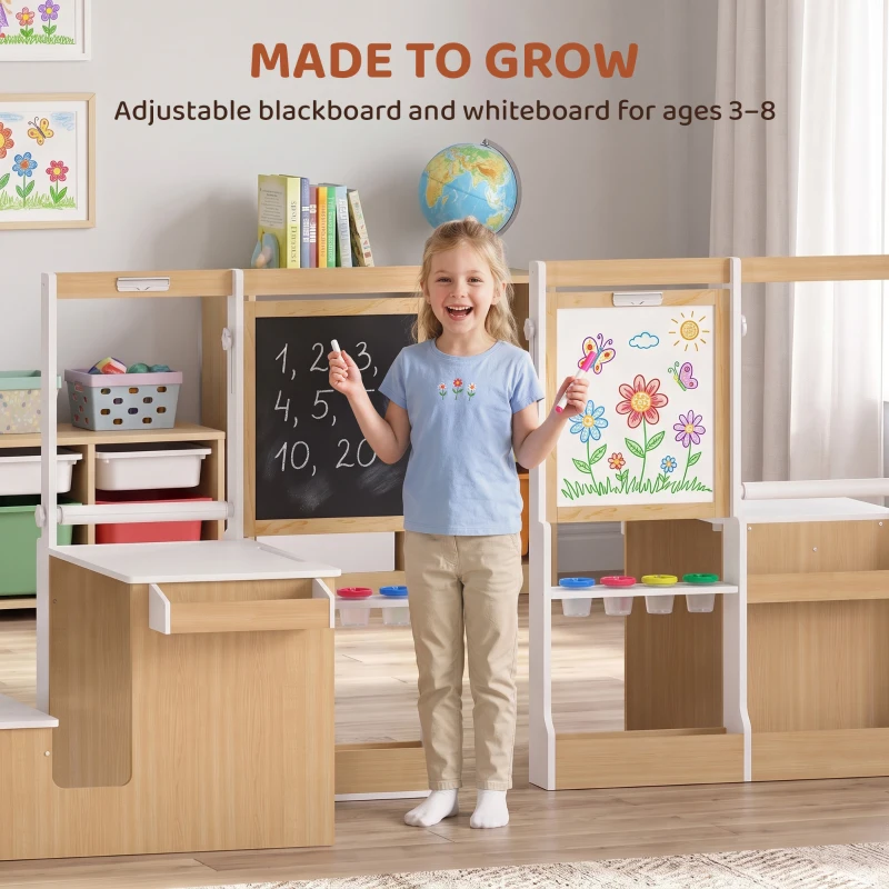 Qaba 5-in-1 Kids Art Table and Chair Set with Easel, Wooden Craft and Play Activity Desk with Storage