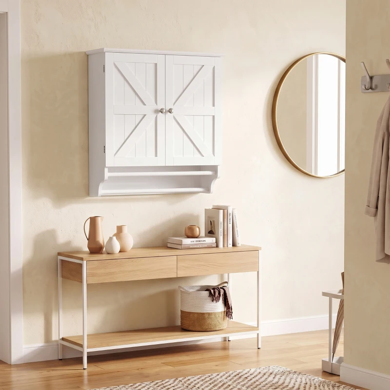 HOMCOM Bathroom Wall Cabinet, Medicine Cabinet with Adjustable Shelf, 2 Doors & Towel Racks, 23.8" x 8.9" x 25.2", White