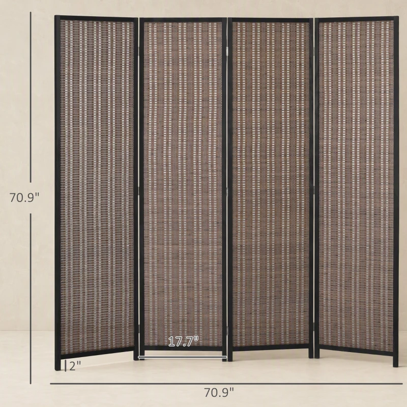 HOMCOM Room Divider Folding Privacy Screen Freestanding 4 Panel Pine Wood for Bedroom Home Office 6 Ft Tall Black Brown