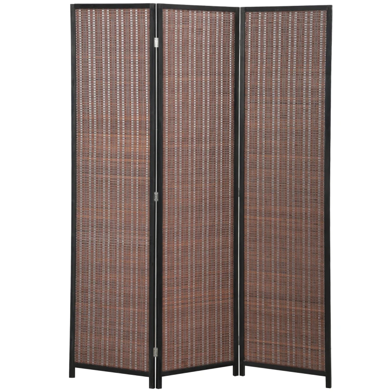 HOMCOM Room Divider Folding Privacy Screen Freestanding 3 Panel Pine Wood for Bedroom Home Office 6 Ft Tall Black Brown