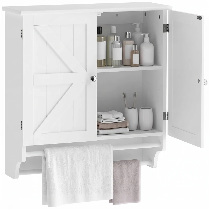HOMCOM Bathroom Wall Cabinet, Medicine Cabinet with Adjustable Shelf, 2 Doors & Towel Racks, 23.8" x 8.9" x 25.2", White