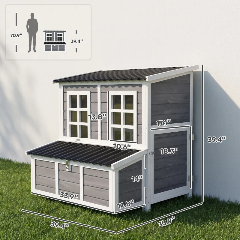 PawHut Wooden Chicken Coop with Nesting Box, Pull-Out Tray, Waterproof Roof, 39" Chicken House for 2-4 Chickens, Rabbits