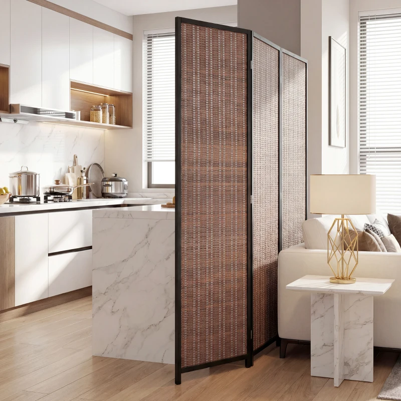 HOMCOM Room Divider Folding Privacy Screen Freestanding 3 Panel Pine Wood for Bedroom Home Office 6 Ft Tall Black Brown