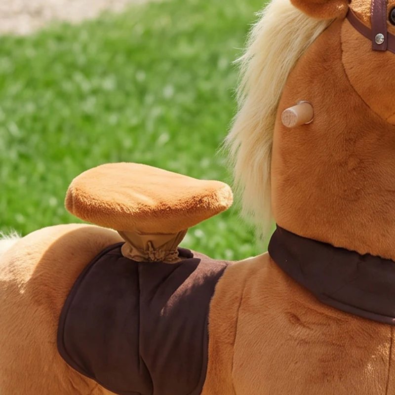 Qaba Ride on Horse for Kids 4-12 Years, 37.4 Inch Height Plush Riding Pony with Rolling Wheels for Active Play, Brown