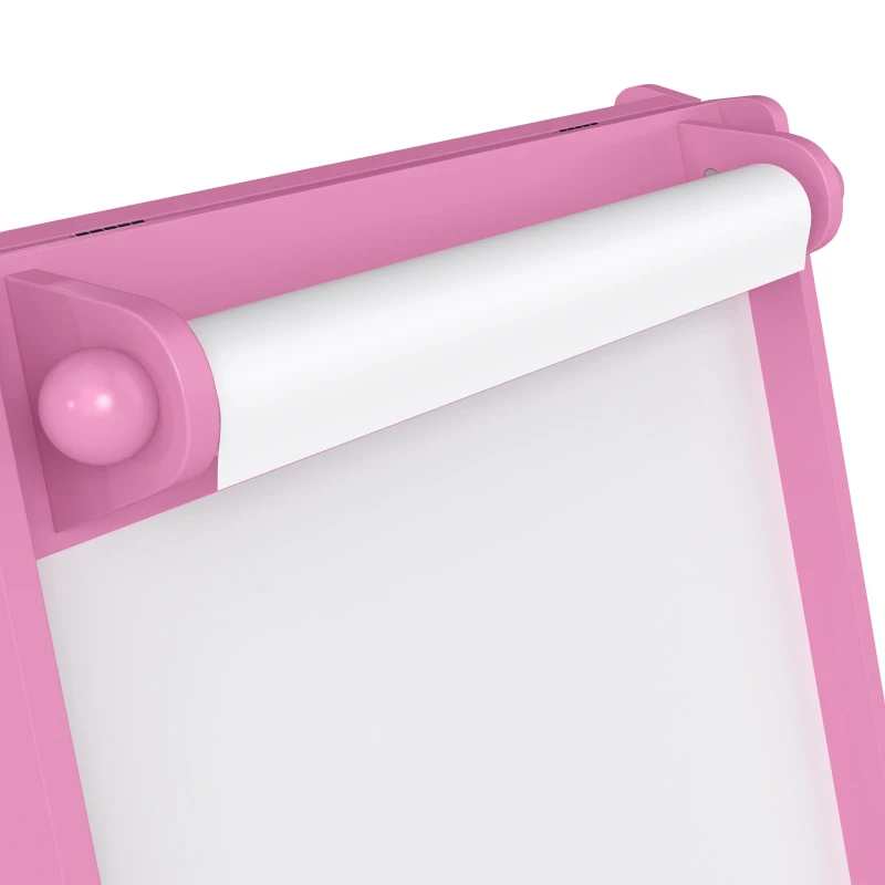 Qaba Art Easel for Kids, 3-in-1 Double-Sided Kids Easel with Chalkboard, Whiteboard, Paper Roll, 2 Storage Bins for 3-8, Pink