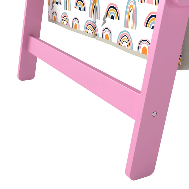 Qaba Art Easel for Kids, 3-in-1 Double-Sided Kids Easel with Chalkboard, Whiteboard, Paper Roll, 2 Storage Bins for 3-8, Pink