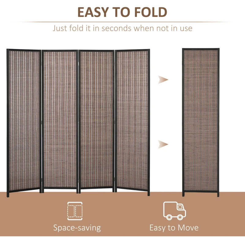 HOMCOM Room Divider Folding Privacy Screen Freestanding 4 Panel Pine Wood for Bedroom Home Office 6 Ft Tall Black Brown