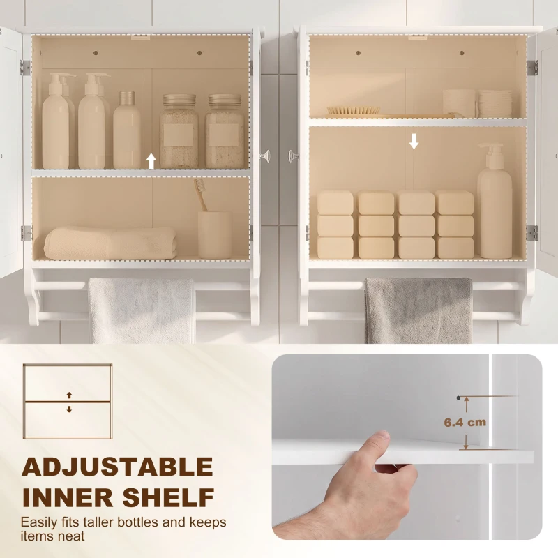 HOMCOM Bathroom Wall Cabinet, Medicine Cabinet with Adjustable Shelf, 2 Doors & Towel Racks, 23.8" x 8.9" x 25.2", White