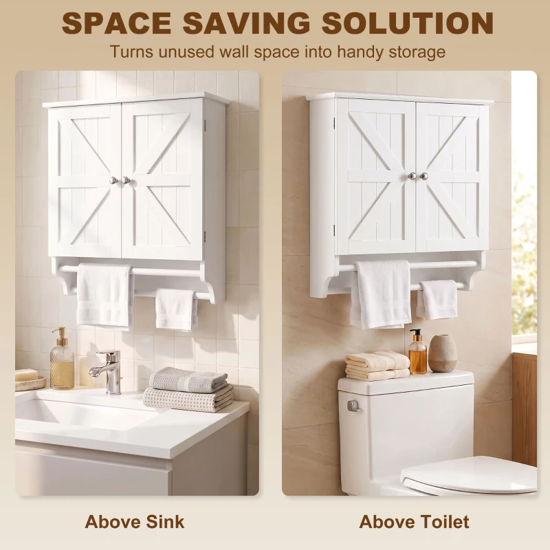 HOMCOM Bathroom Wall Cabinet, Medicine Cabinet with Adjustable Shelf, 2 Doors & Towel Racks, 23.8" x 8.9" x 25.2", White