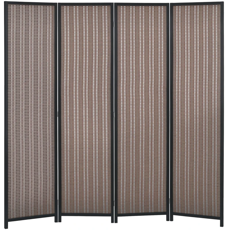 HOMCOM Room Divider Folding Privacy Screen Freestanding 4 Panel Pine Wood for Bedroom Home Office 6 Ft Tall Black Brown