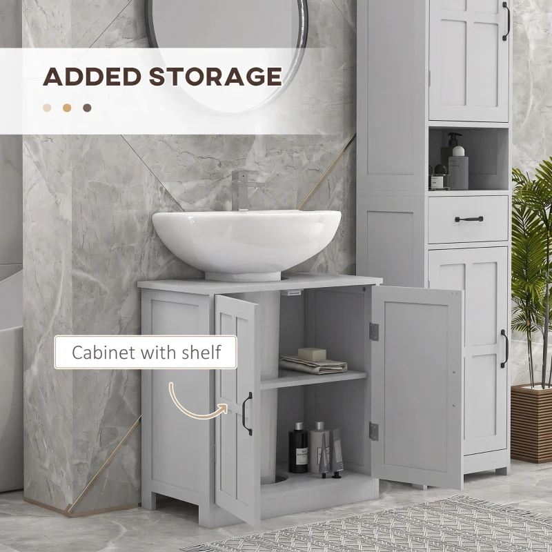 kleankin Bathroom Sink Cabinet, Pedestal Sink Cabinet with Adjustable Shelf, Gray