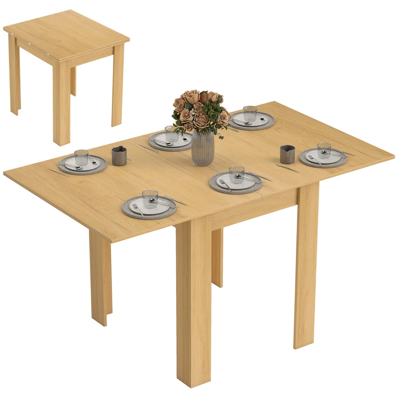 HOMCOM Extendable Table Table for 4-6, Square Folding Dining for Small Spaces, 28"-55" W, Natural
