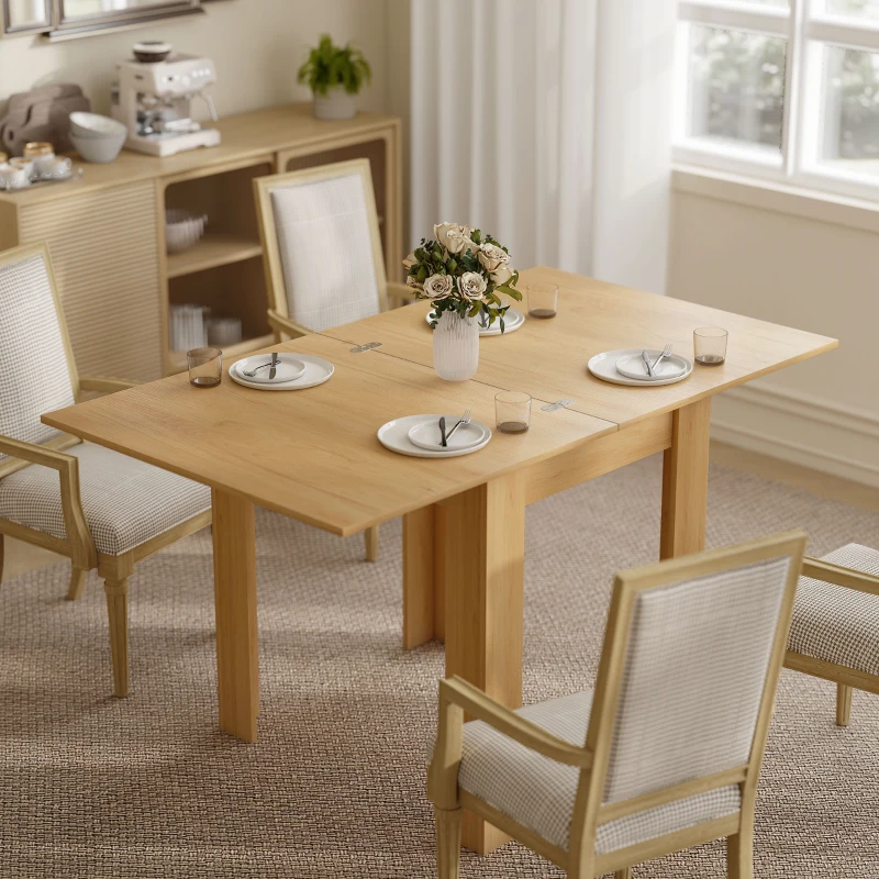 HOMCOM Extendable Table Table for 4-6, Square Folding Dining for Small Spaces, 28"-55" W, Natural