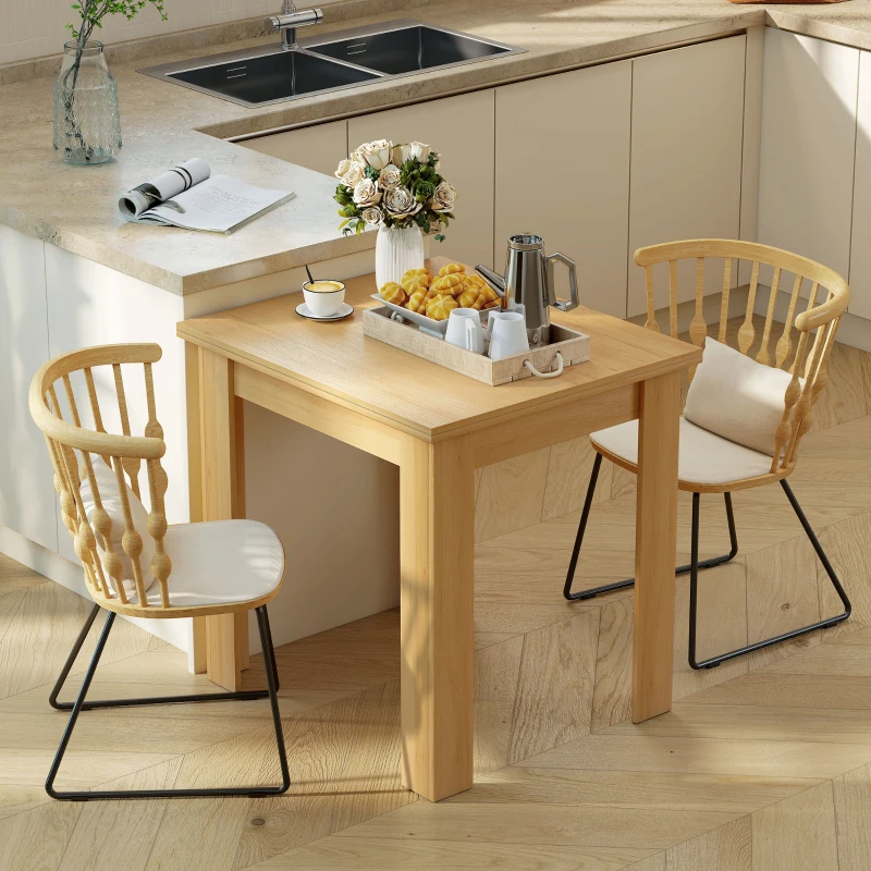 HOMCOM Extendable Table Table for 4-6, Square Folding Dining for Small Spaces, 28"-55" W, Natural
