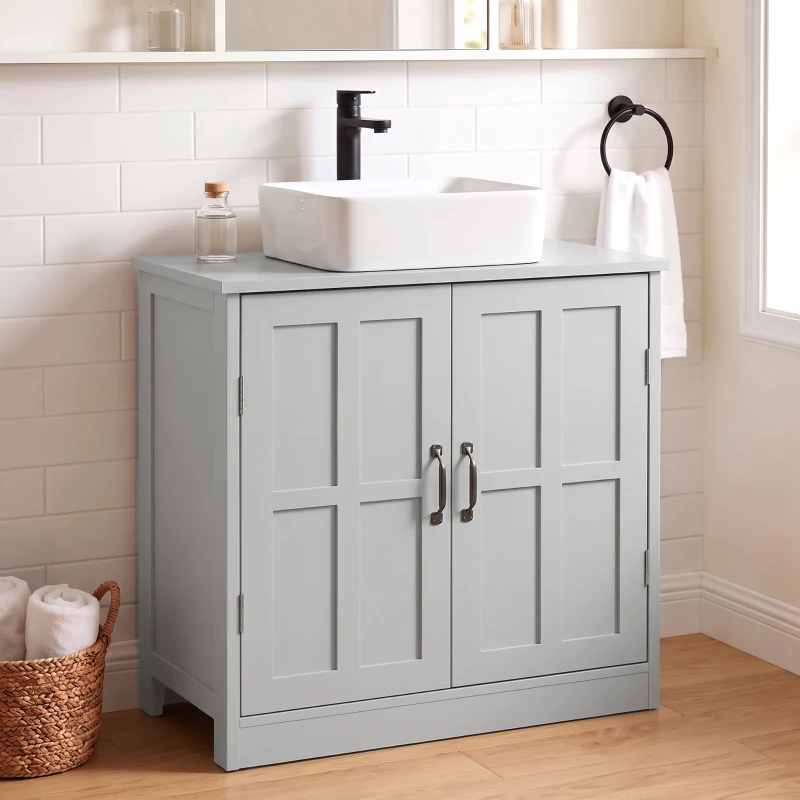 kleankin Bathroom Sink Cabinet, Pedestal Sink Cabinet with Adjustable Shelf, Gray