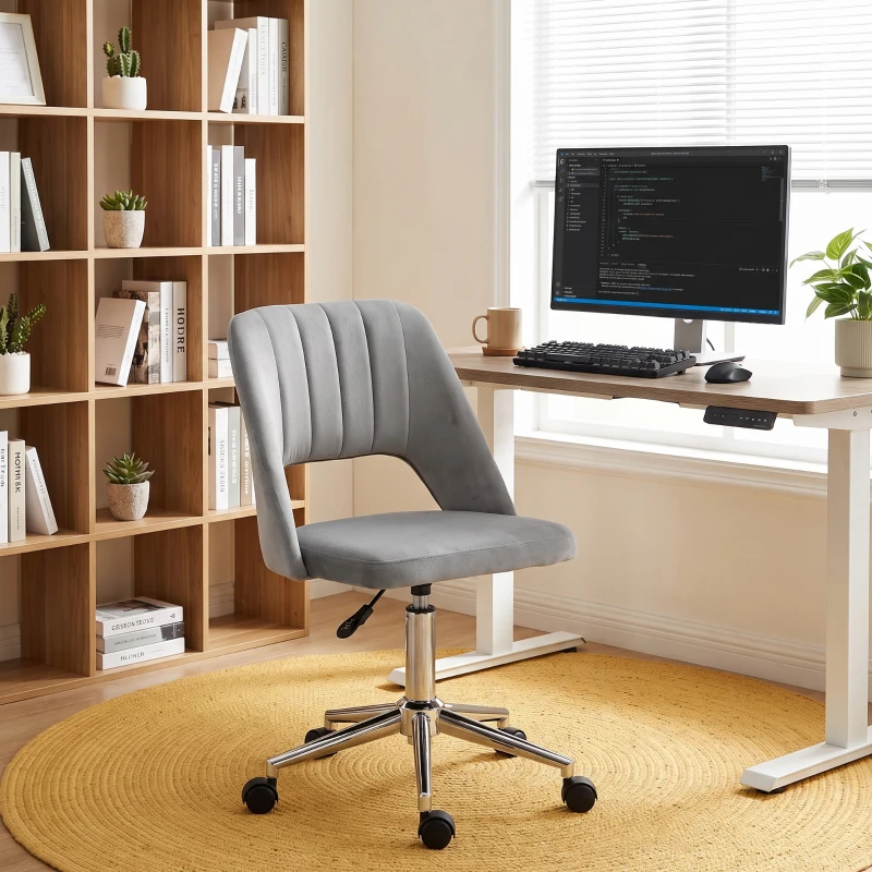 Vinsetto Modern Mid Back Office Chair with Velvet Fabric, Swivel Computer Armless Desk Chair with Hollow Back Design for Home Office, Grey