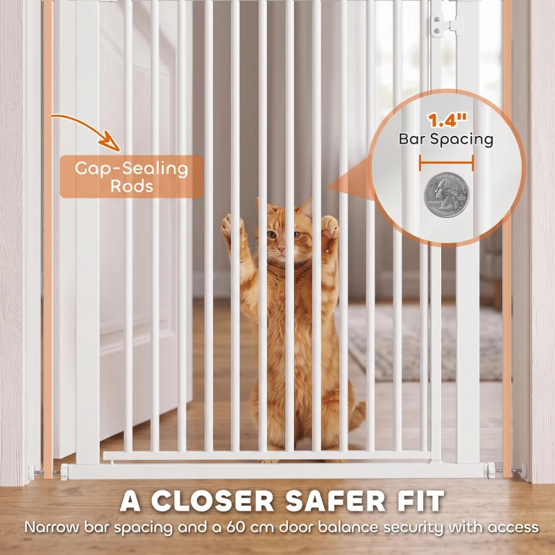 PawHut 44"-79" Extra Tall Pet Gate, Dog Gate with Two-Way Open, Narrow Bar Spacing, Pressure Mounted for Cats & Dogs, White
