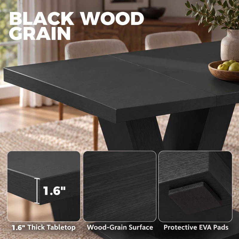 HOMCOM Modern Dining Table for 4 People, 47.2" Kitchen Table for Dining Room and Living Room, Rectangular, Black Wood Grain
