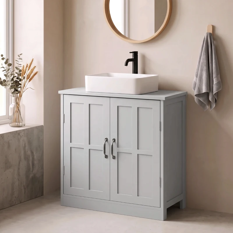 kleankin Bathroom Sink Cabinet, Pedestal Sink Cabinet with Adjustable Shelf, Gray