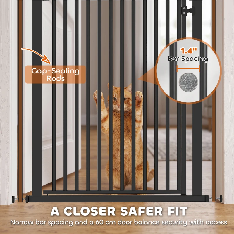 PawHut 44"-79" Extra Tall Pet Gate, Dog Gate with Two-Way Open, Narrow Bar Spacing, Pressure Mounted for Cats & Dogs, Black