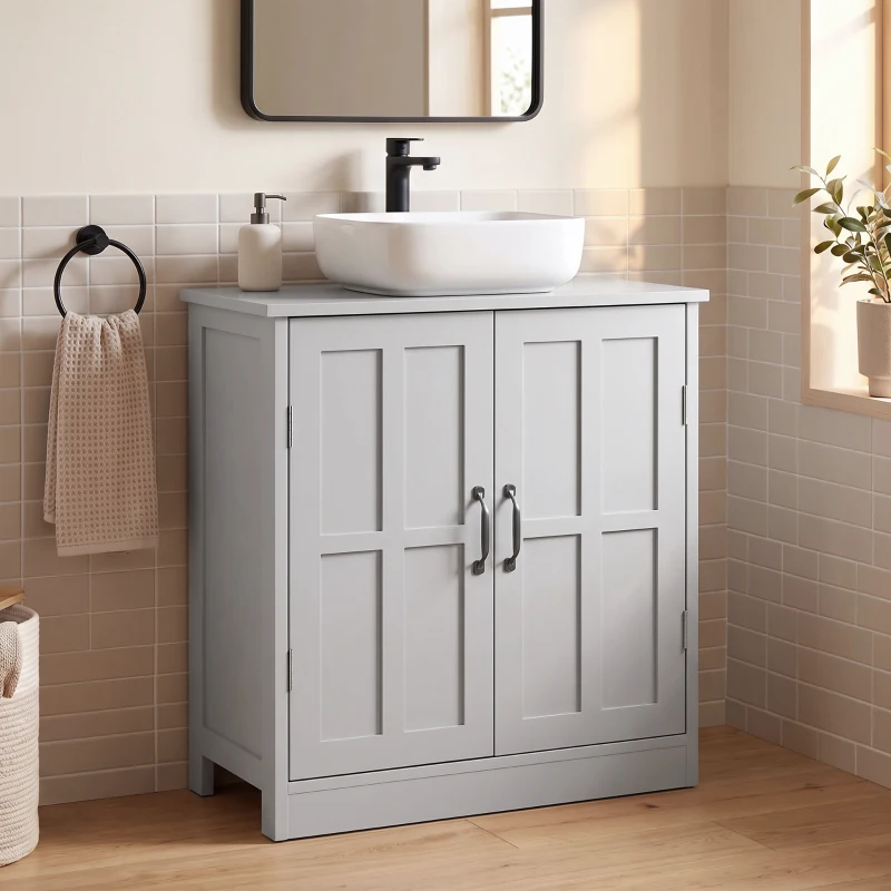 kleankin Bathroom Sink Cabinet, Pedestal Sink Cabinet with Adjustable Shelf, Gray