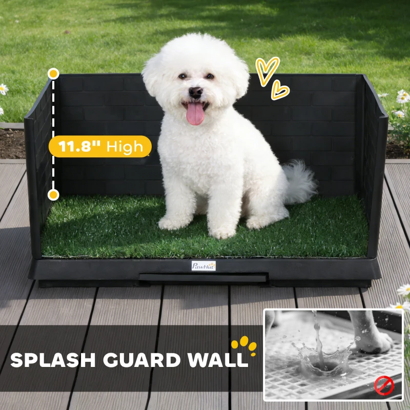 PawHut Dog Grass Pad with High Walls and Tray, Indoor Potty Tray for Puppy Training, Pee Pad Holder with Artificial Grass