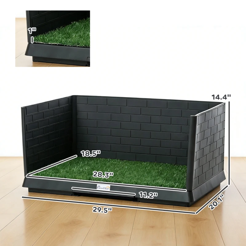 PawHut Dog Grass Pad with High Walls and Tray, Indoor Potty Tray for Puppy Training, Pee Pad Holder with Artificial Grass